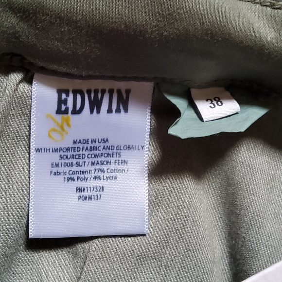 Edwin Performance Mason Slim Chino Twill Khaki Pants Size 38 Olive Green New - Picture 8 of 9